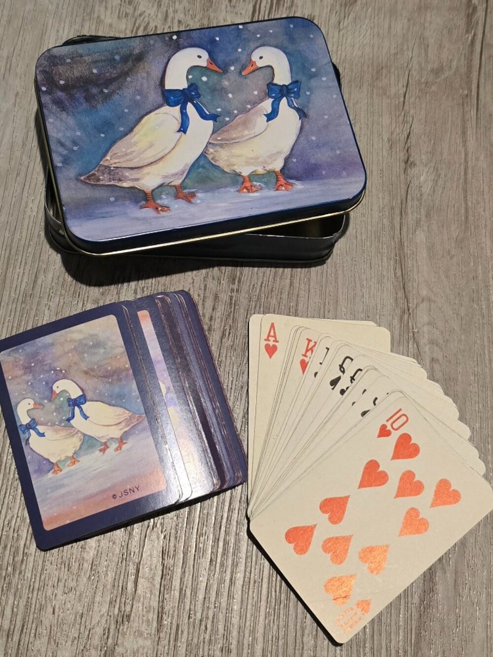 Vintage JSNY Country Geese Playing Cards with Storage Tin Set